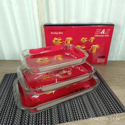 Picture of H and  S Glass Serving Dish Oven Proof Tempered - Transparent ( 1 pc )