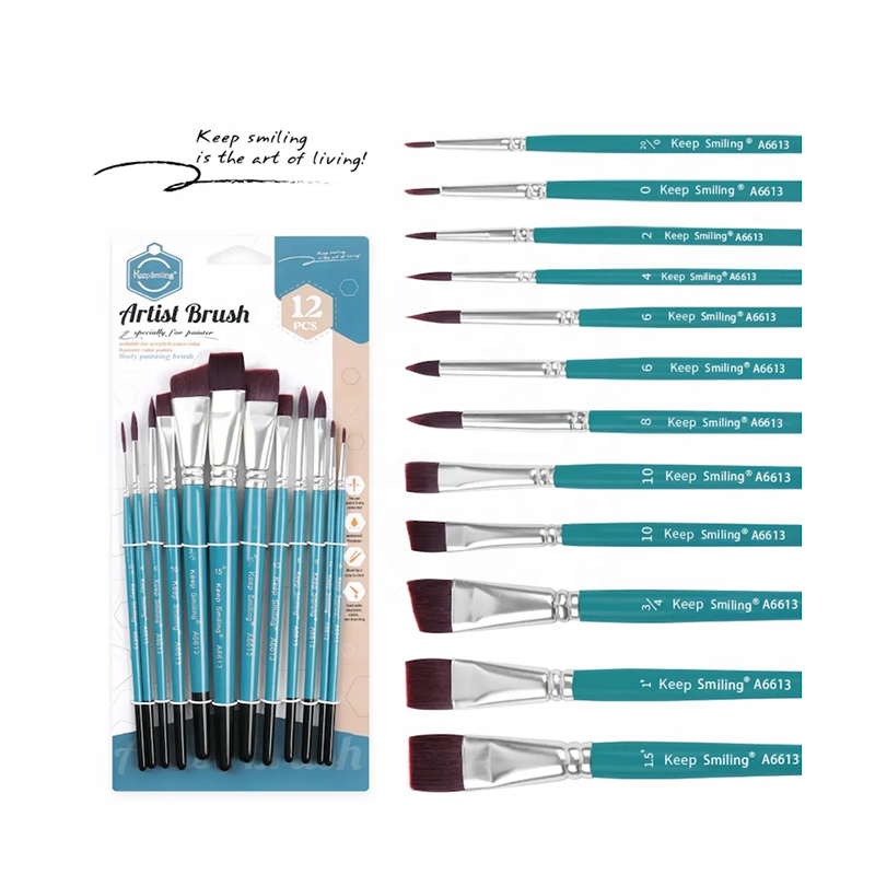 Picture of Keep Smiling 12pcs Paint Brush Set Nylon Hair Artist Paint Brushes Wooden Handle Paintbrush