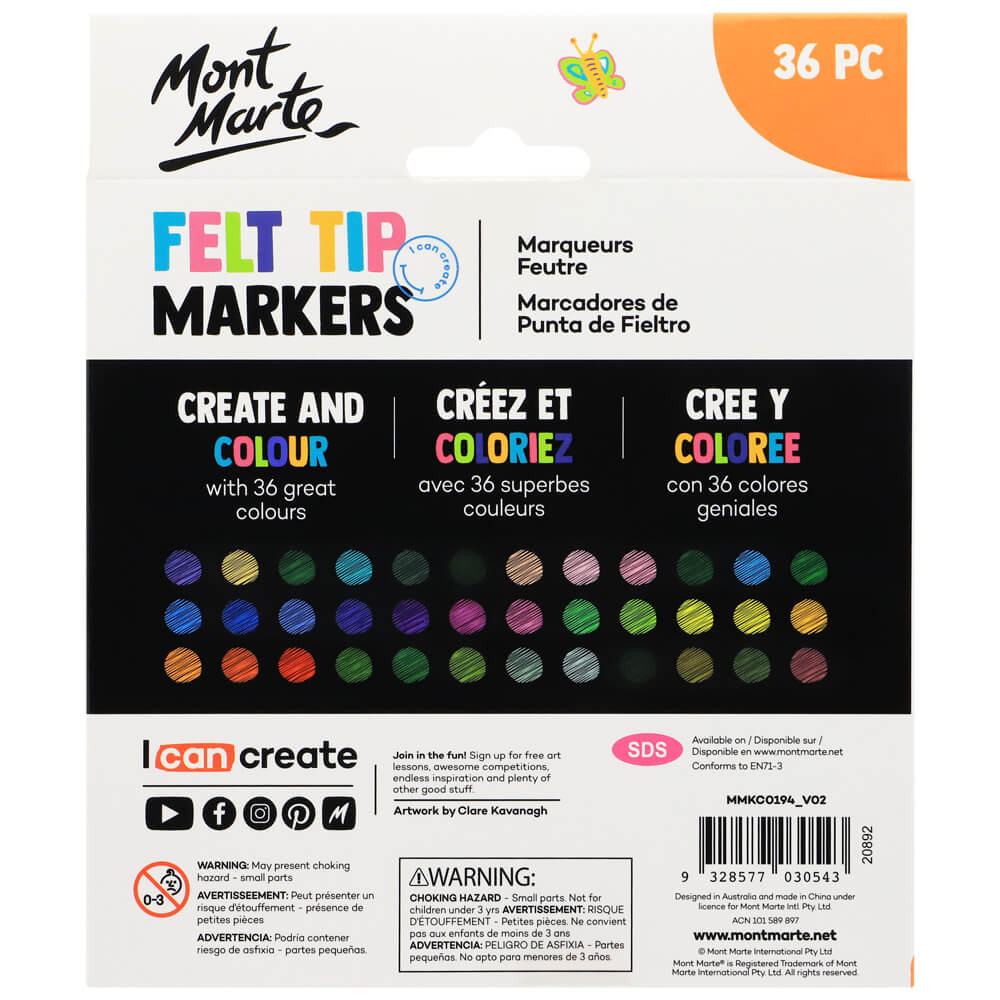 Picture of Mont Marte Kids Felt Tip Markers 36pc-Basic