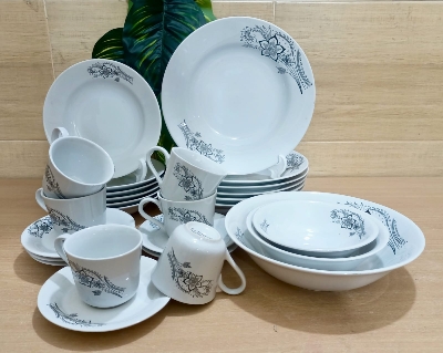 Picture of 27 Pieces white black print  Design Dinner Set