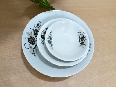 Picture of 27 Pieces white black print  Design Dinner Set