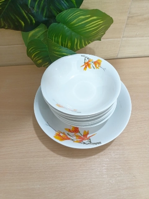 Picture of 32 piece  white orange ceramic dinner set premium quality dinner set