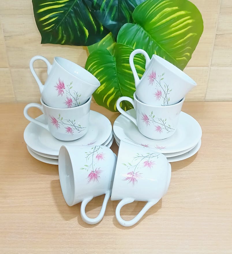 Picture of 32 piece  white pink ceramic dinner set premium quality dinner set