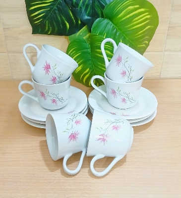 Picture of 32 piece  white pink ceramic dinner set premium quality dinner set