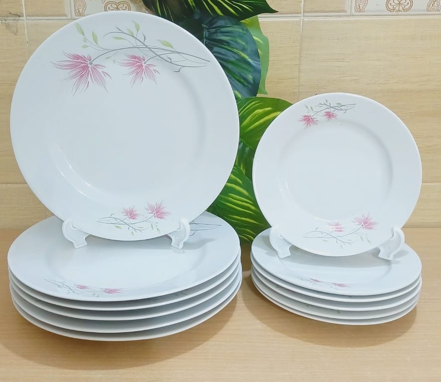 Picture of 32 piece  white pink ceramic dinner set premium quality dinner set