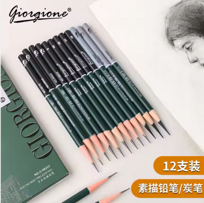 Picture of Giorgione Professional Charcoal Pencil 3.8mm Lead Core Sketch Pencils Set For Artist Students Drawing 12 pcs mix soft medium & Hard