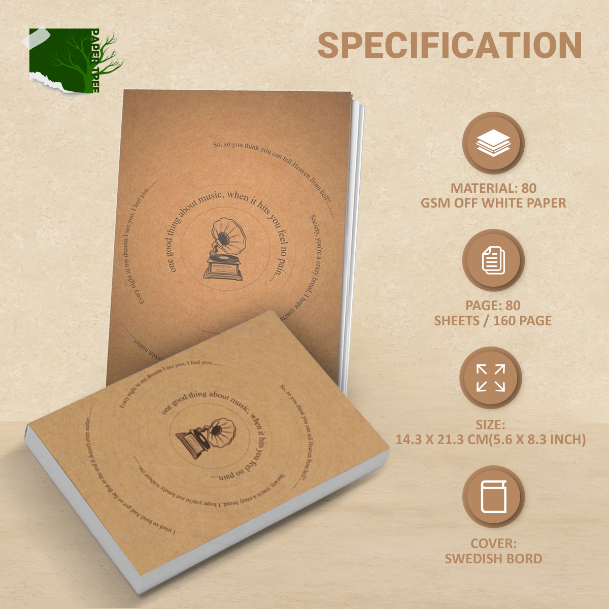 Picture of Papertree Vintage A5 Notebook Sketchbook Drawing Sketchpad Perfect For ● Graphite Pencils ● Colour Pencils ● Pastel Pencils ● Charcoal Pencils ● Soft Pastels ● Oil Pastels ● Metallic Fineliners