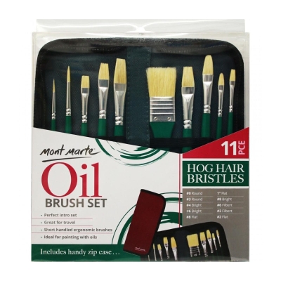 Picture of Mont Marte Oil Colour Hog Bristle Brush Set in Wallet 11pcs