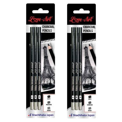 Picture of Artline Charcoal Pencils Pack of 3 Hard, Medium and Soft | For Artists in Drawing and Sketching