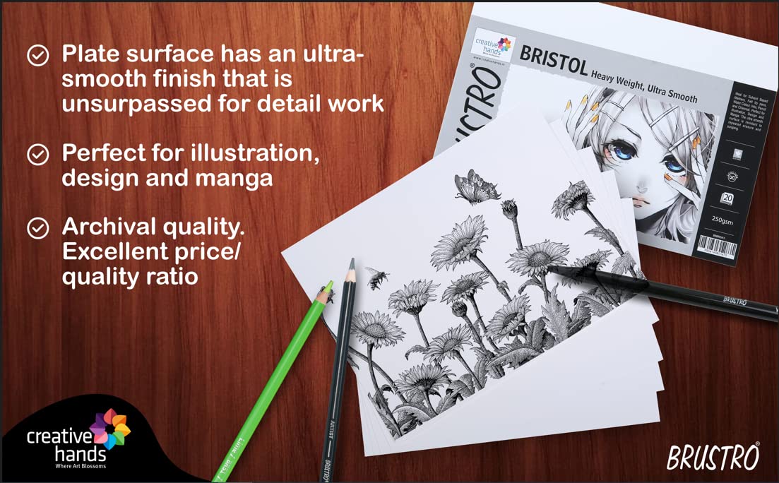 Picture of Brustro Ultra Smooth Bristol Sheets, A5 Size, 250 GSM Pack of 20