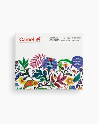Picture of Camel Acrylic Colours  Assorted pack of 20 shades in 15 ml with Brush, Ultra, Pearl, and Metallic ranges