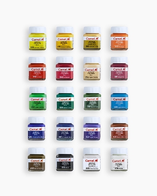 Picture of Camel Acrylic Colours  Assorted pack of 20 shades in 15 ml with Brush, Ultra, Pearl, and Metallic ranges
