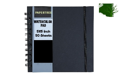 Picture of Papertree Water color Pad  Black cover spiral bound 5x5 inch , 20 sheets