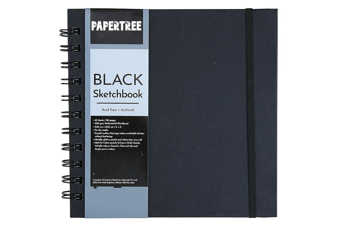 Picture of Papertree Black Sketchbook, Wiro Bound, Size 6" x 6" Inches, 200GSM (40 Sheets) 80 Pages