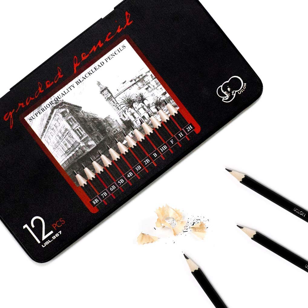 Picture of Drawing Pencils Quality Graphite Sketching Pencils in Hard iron box  8B-2H