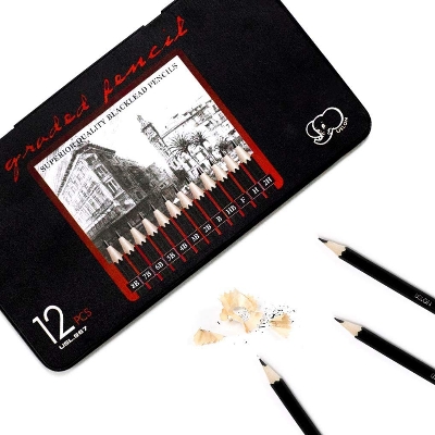 Picture of Drawing Pencils Quality Graphite Sketching Pencils in Hard iron box  8B-2H