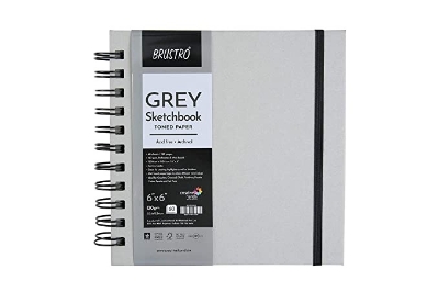Picture of Brustro Toned Paper Grey Sketchbook Wiro Bound, Size 6" x 6" 120GSM- 120 Pages