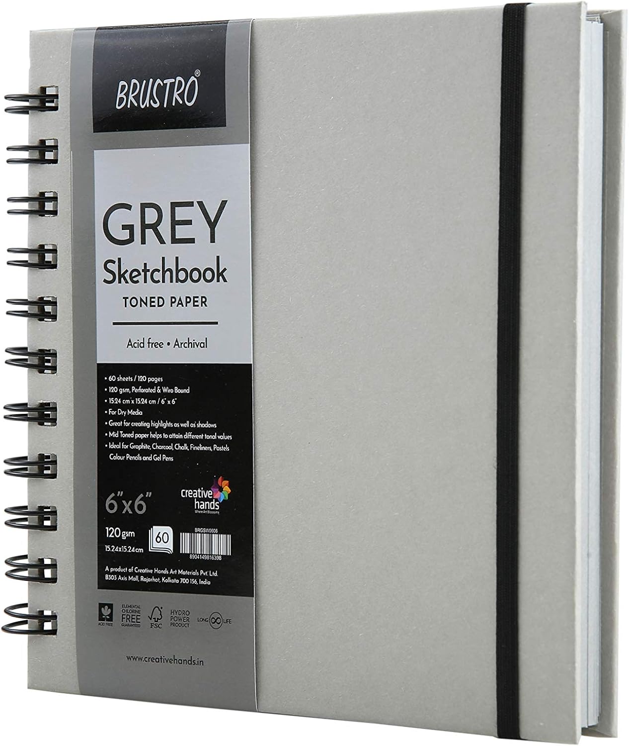 Picture of Brustro Toned Paper Grey Sketchbook Wiro Bound, Size 6" x 6" 120GSM- 120 Pages
