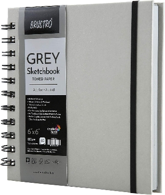 Picture of Brustro Toned Paper Grey Sketchbook Wiro Bound, Size 6" x 6" 120GSM- 120 Pages