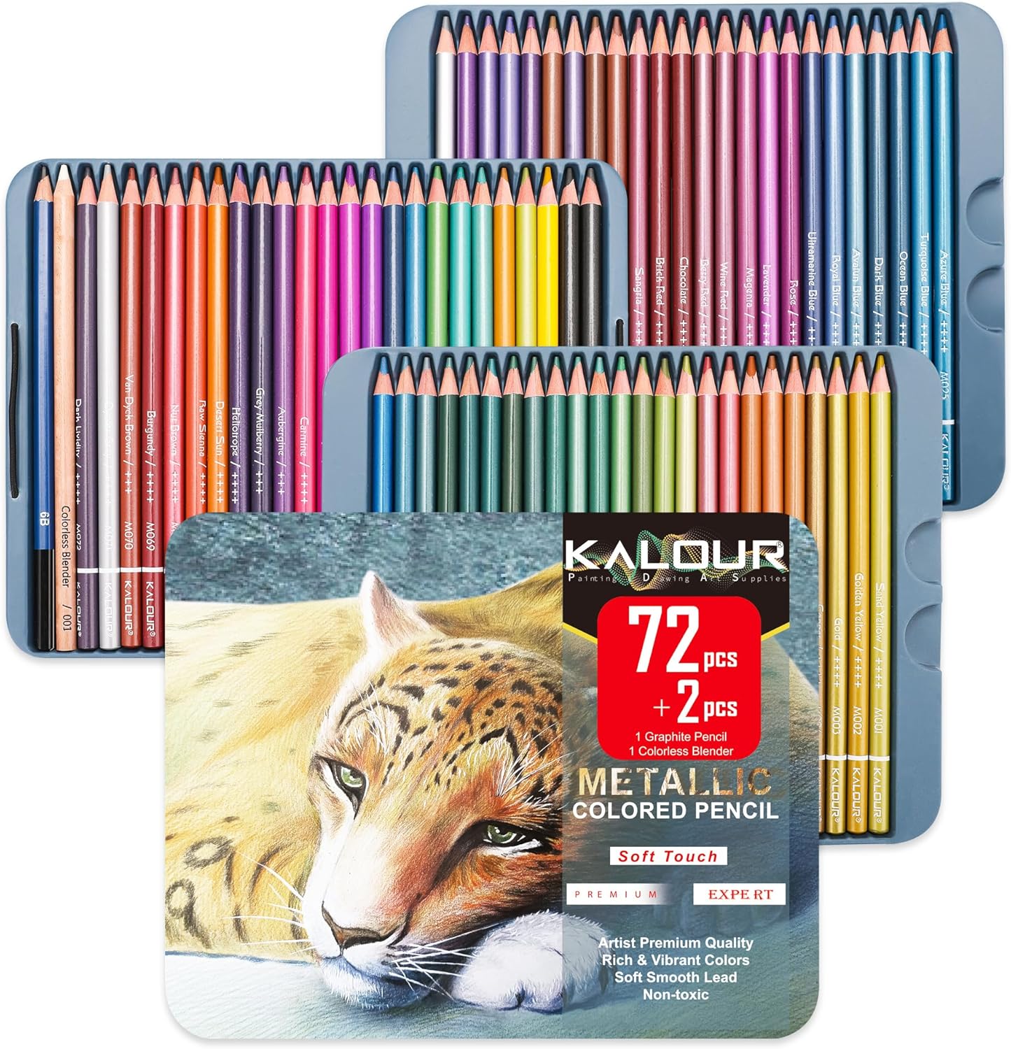 Picture of KALOUR 72 Piece Metallic Colored Pencils Soft Core with Vibrant Color Ideal for Drawing Blending Sketching Shading Coloring