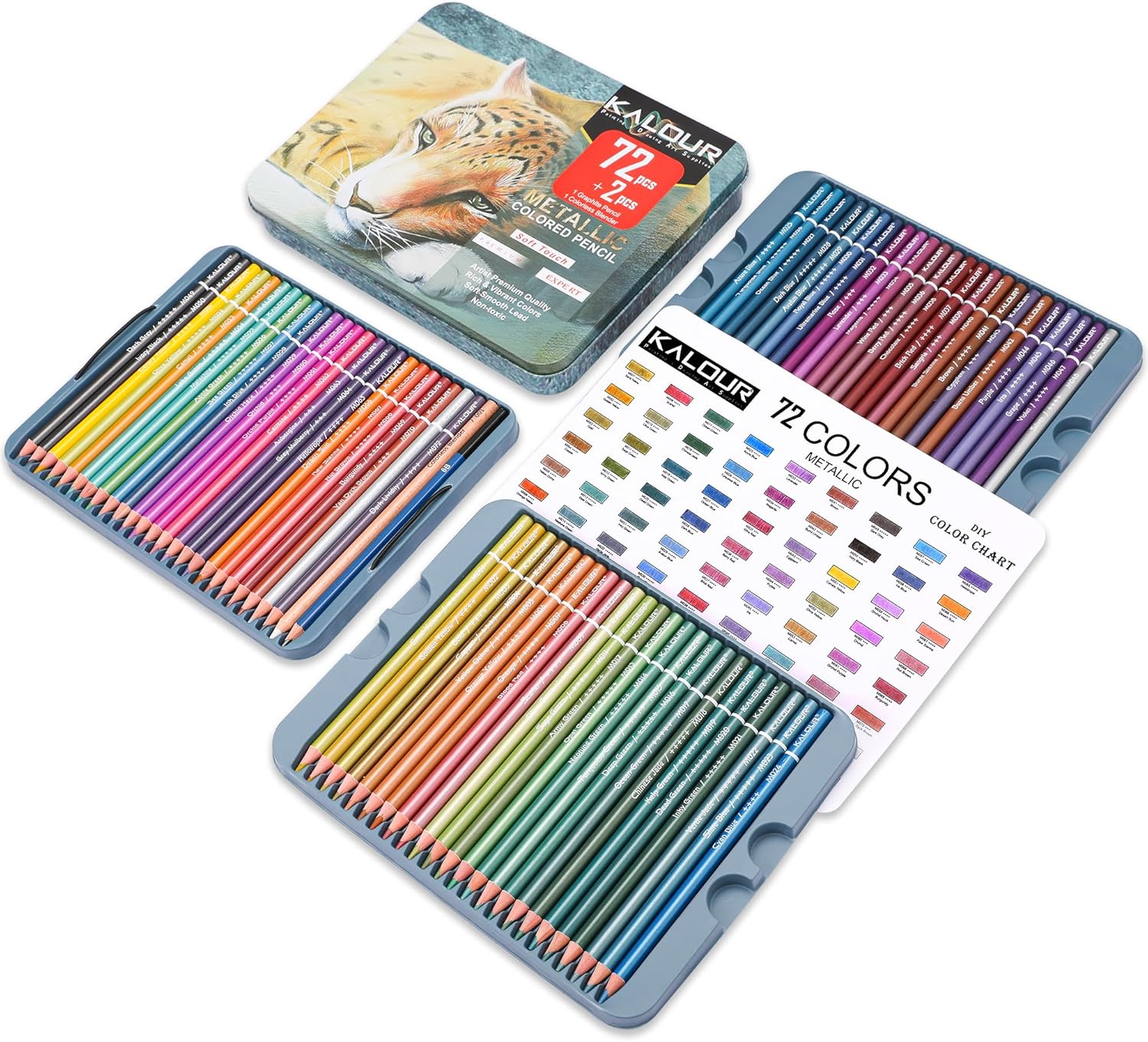 Picture of KALOUR 72 Piece Metallic Colored Pencils Soft Core with Vibrant Color Ideal for Drawing Blending Sketching Shading Coloring