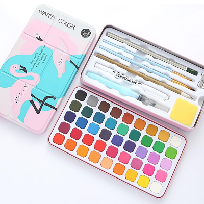 Picture of Watercolor Paint Set, 45 Colors Solid Pigment,  Vivid Colors, Easy to Blend, Light Weight, Perfect Travel Watercolor Set for Artists