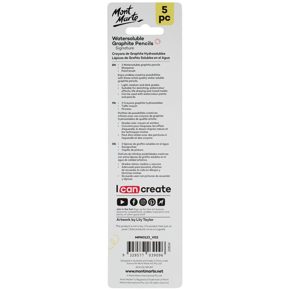 Picture of Mont Marte Watersoluble Graphite Pencil Set 5pc