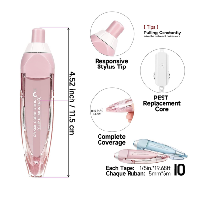 Picture of Quick Dry Refillable Retractable White Out Correction Tape, Mini Small Japanese Aesthetic Cute White Out Tape, Refill Pen Applicator, for Kawaii School Office Students Kids Supplies