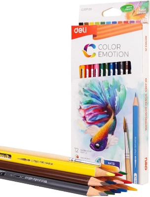 Picture of Deli C00700 Watercolor Pencil 12 Color Drawing Pen Art Set Children Kids Painting Sketching Water Color Pencil Kit