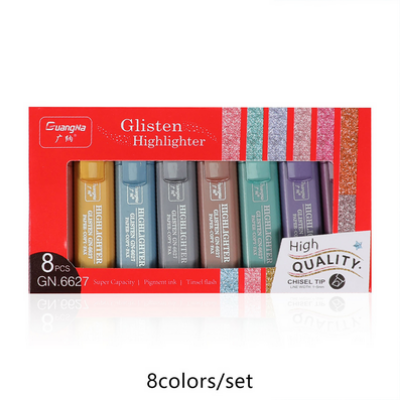 Picture of 8 Colors Metallic Highlighter Fluorescent Glitter Markers Note Taking Shining Pen for Journaling Scrapbooking Supplies Drawing Art