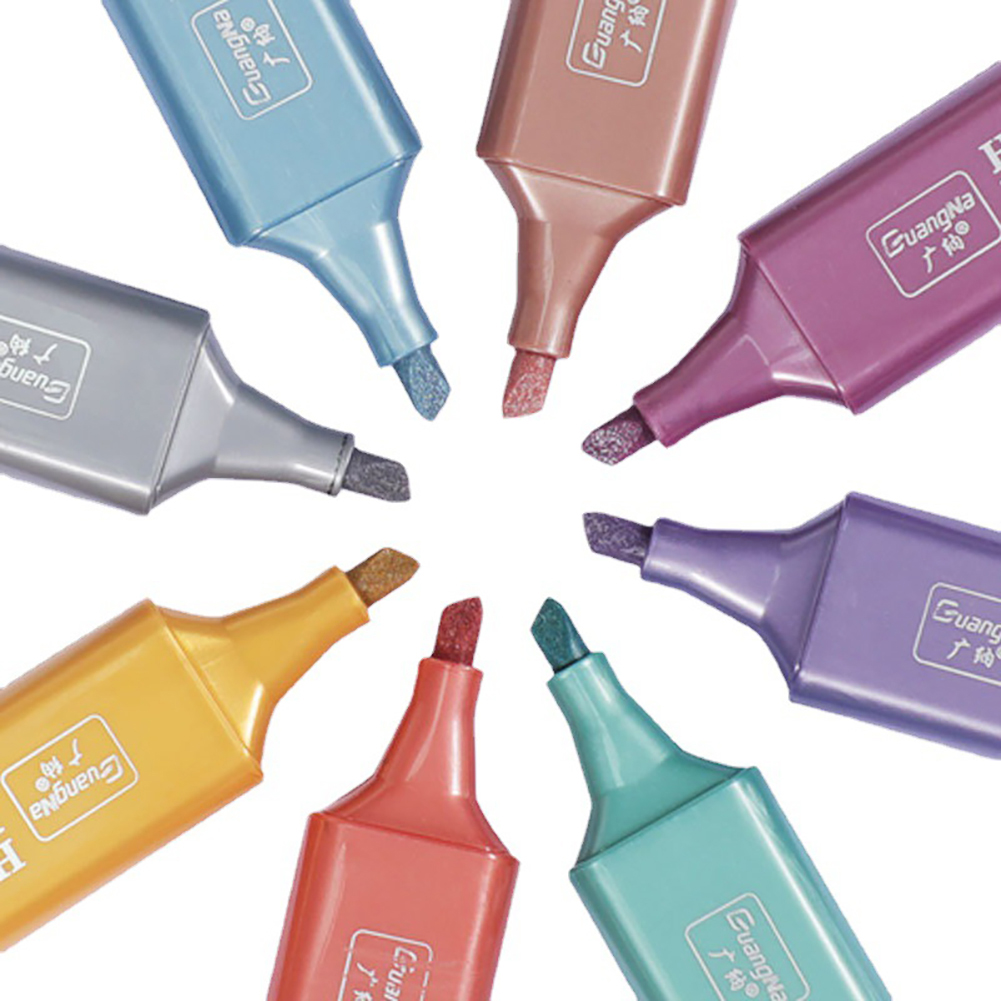 Picture of 8 Colors Metallic Highlighter Fluorescent Glitter Markers Note Taking Shining Pen for Journaling Scrapbooking Supplies Drawing Art