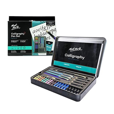Picture of Mont Marte Calligraphy Set,Includes Calligraphy Pens, Calligraphy Nibs, Ink Cartridges, Introduction Booklet and Exercise Booklet  32 Pcs