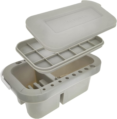 Picture of 3 in 1 Artist Paint Brush Washer Cleaner,Paint Brush Washer Pot,Paint Brush Washer Basin,Portable Art Pen Wash Barrel Tub with Lid Palette,for Oil Acrylic Watercolor Painting(Gray)