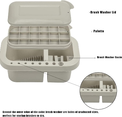 Picture of 3 in 1 Artist Paint Brush Washer Cleaner,Paint Brush Washer Pot,Paint Brush Washer Basin,Portable Art Pen Wash Barrel Tub with Lid Palette,for Oil Acrylic Watercolor Painting(Gray)