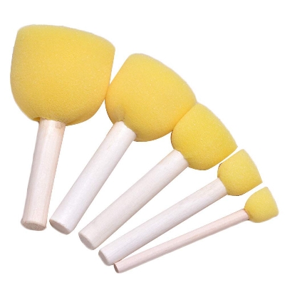 Picture of 5 Pcs Round Stencil Sponge Yellow Dabber Wooden Handle Foam Brush Furniture Art Crafts Painting Tool Supplies Painting Stippler Set DIY Painting Tools in 5 Sizes