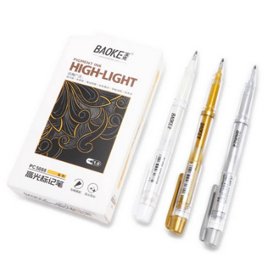 Picture of BAOKE 1.0mm Creative White Ink Gel Pen Highlight Marker Pens Fine Tip for School Student Stationery Drawing Writing Art Supplies