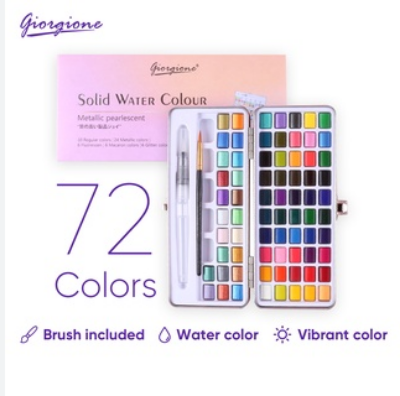 Picture of Giorgione G-ZG 72 colors metallic pearlescent solid watercolor paint with water ink brush set with metal box