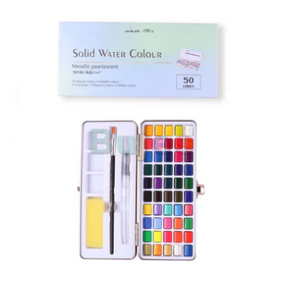 Picture of Giorgione G-ZG 50 colors metallic pearlescent solid watercolor paint with water ink brush set with metal box