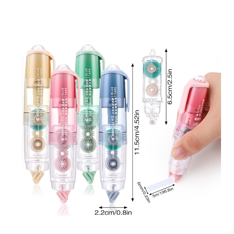 Picture of Glue Tape, Retractable Glue Tape Roller, Double Sided Tape Dispenser with Tape Refills, Transparent Tape Pen for Crafting, Cards, Photo, Journal and Scrapbooking(5mx6mm)