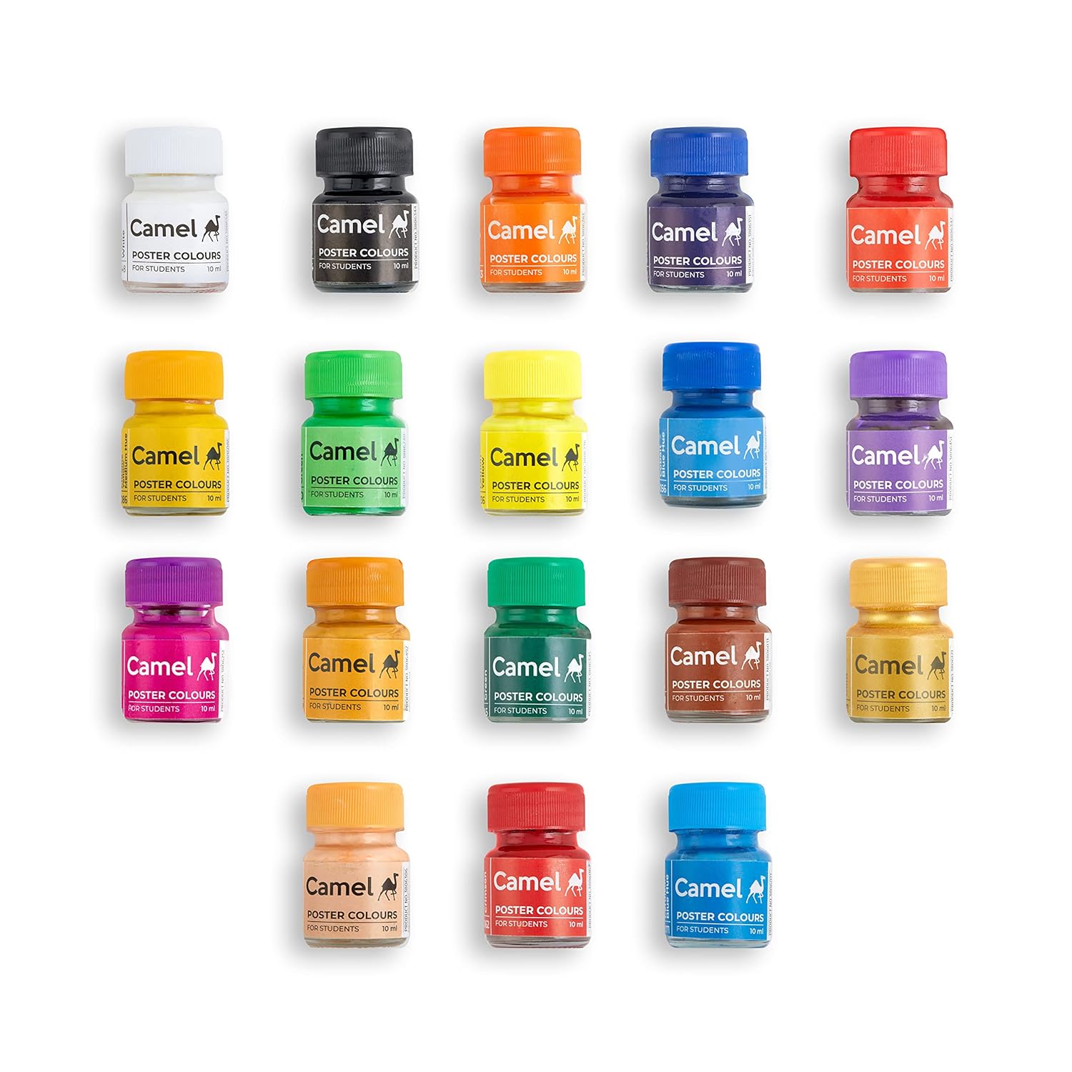 Picture of Camel poster color Pack of 18 shade bottles 10ml each, 1 palette, 1 brush