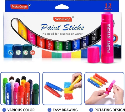 Picture of MEIDUGAGA Tempera Paint Sticks - 12 Classic Colors with Graphic Carton, 10g, Washable, Mess Free & Children Friendly, Non-Toxic