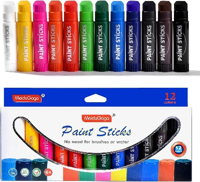 Picture of MEIDUGAGA Tempera Paint Sticks - 12 Classic Colors with Graphic Carton, 10g, Washable, Mess Free & Children Friendly, Non-Toxic