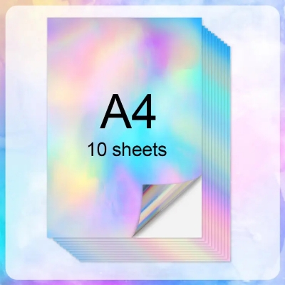 Picture of 10 Sheets Holographic Paper A4 Vinyl Sticker Printable Label Self Adhesive Paper Sticker Waterproof Laser Color for Inkjet Print