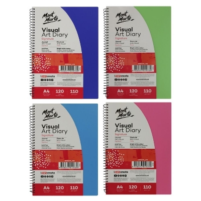 Picture of Mont Marte Visual Art Diary Spiral Bound Colour Cover White Paper A4 110gsm 120 Sheet