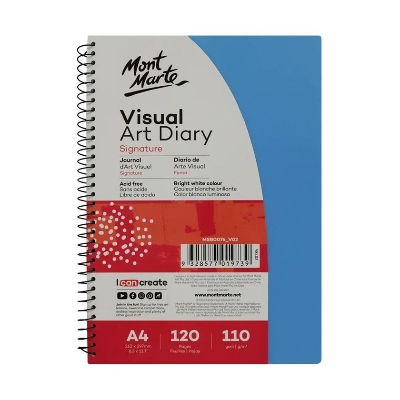 Picture of Mont Marte Visual Art Diary Spiral Bound Colour Cover White Paper A4 110gsm 120 Sheet