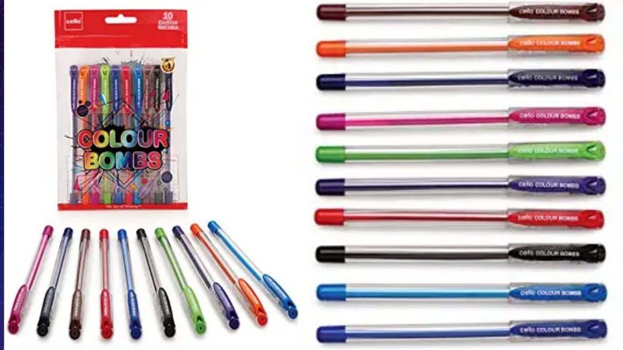 Picture of Cello Colour Bombs Coloured Ink Gel Pens | Pack of 10 | 10 Vivid Ink Colours | Coloured Gel Pens | Gel Pen for Students| Ideal for Art, Project work, Journal Work, Presentations