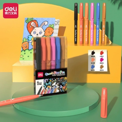 Picture of Deli SK145 fluorescent pen art painting color soft painting pen PP box 6 color label pen artifact