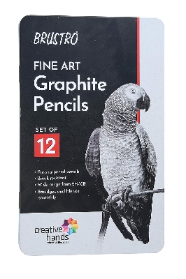 Picture of BRUSTRO Artists Fineart Graphite Pencil Set of 12 (10B-2H) with Elegant Tin Box