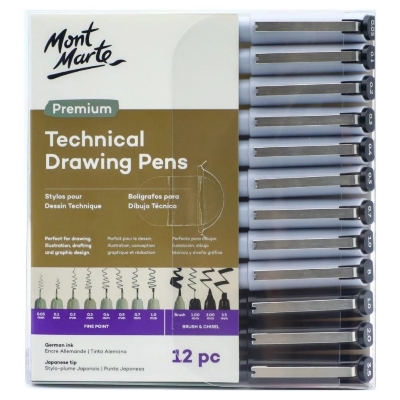 Picture of Mont Marte Technical Drawing Pens Fine Liner Pen 12pc