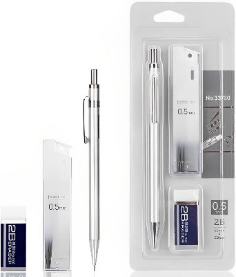 Picture of Deli 33720 Mechanical Pencil Set Metal pen body with 1 Tubes 0.5mm 2B Lead Refills With Erasers